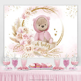Rosa Mit Golden Tragen Blumen Niedlich Babydusche Hintergrund